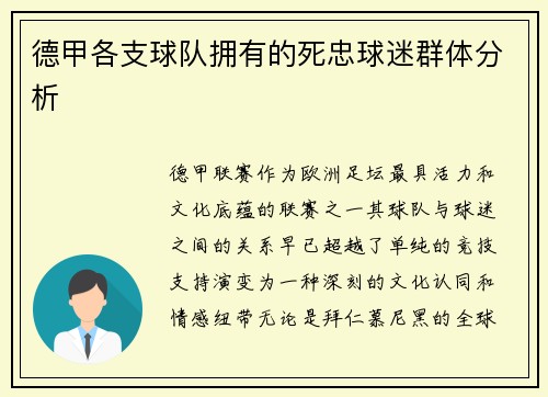 德甲各支球队拥有的死忠球迷群体分析