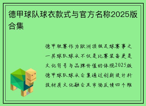 德甲球队球衣款式与官方名称2025版合集